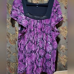 3X purple python blouse with metal studded neckline
